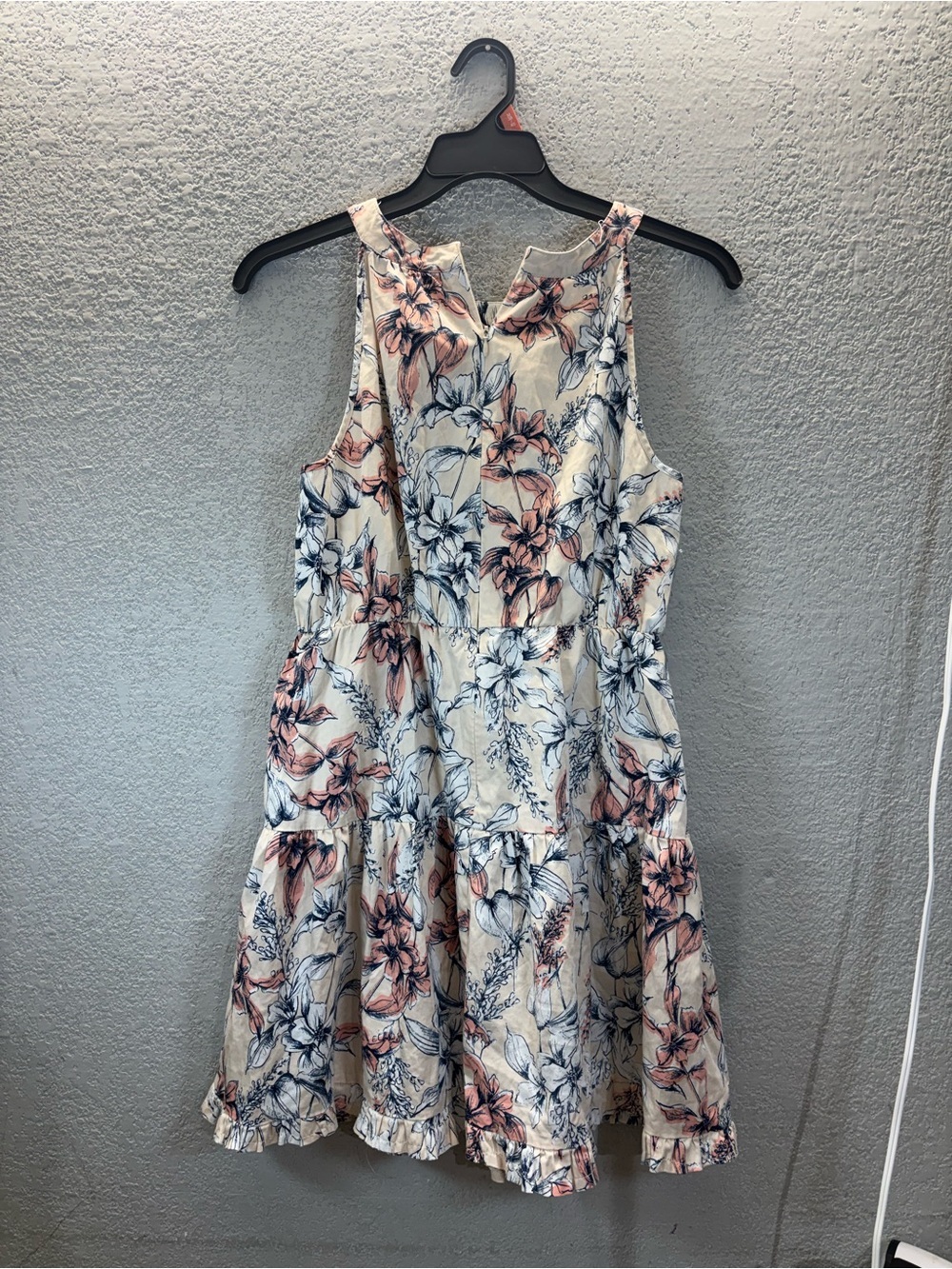 Alex Marie Cream Floral Halter Mini Dress with Blush and Navy Print - Picture 2 of 6